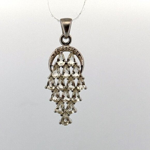 Estate Sterling Silver 925 Tiered Teardrop Crystal Pendant, 4g, Marked TGGC - Picture 1 of 8
